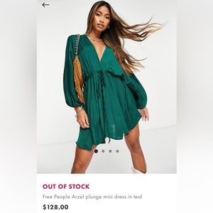 Free People Arzel Plunge Long Sleeve Minidress in Green size XL